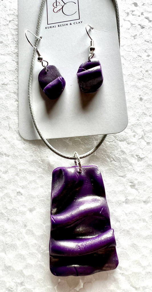 Purple with pistachio green shimmer pendant and earring set