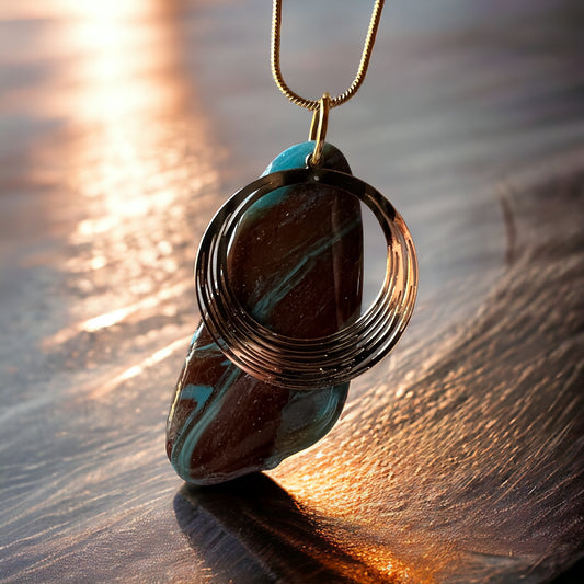 Turquoise brown drop with gold