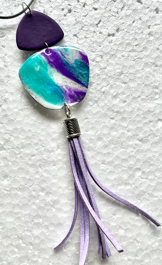 Purple aqua and silver shimmer with a violet tassel
