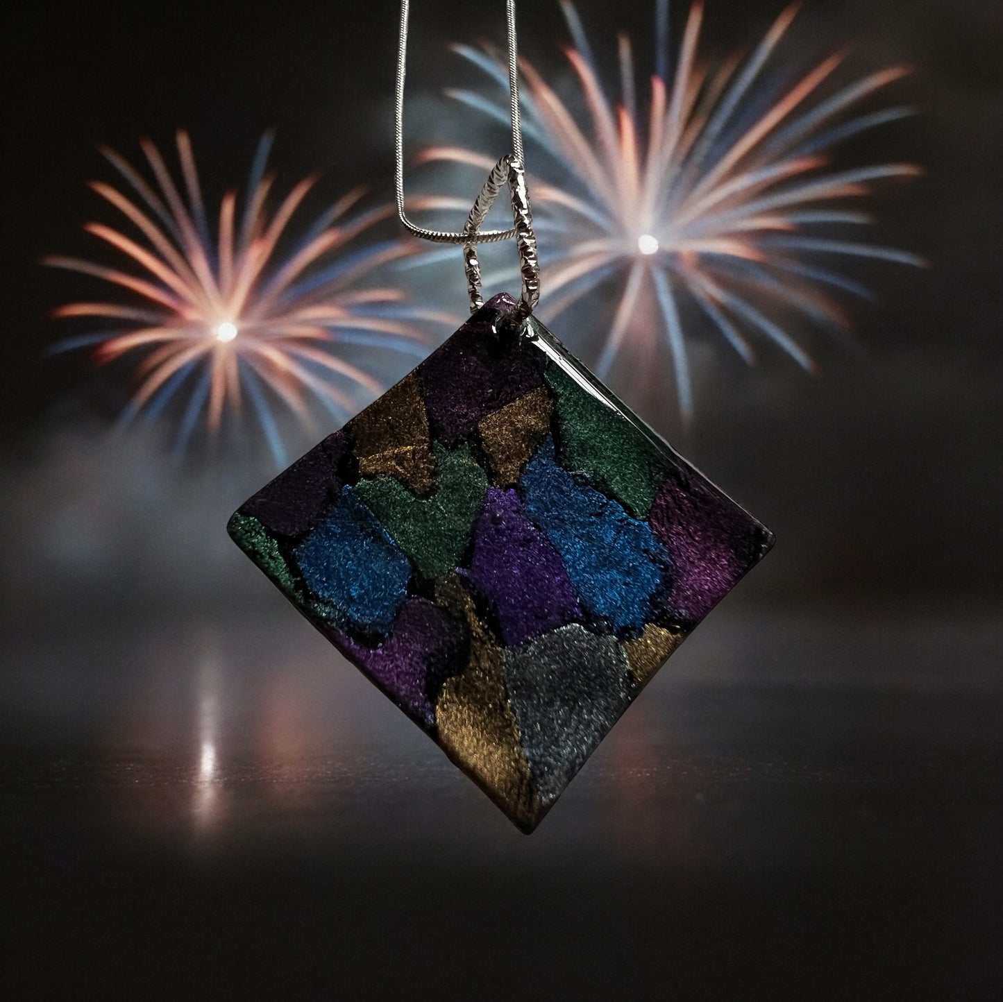 Stained glass diamond pendant & earrings